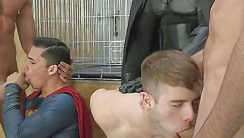 A bunch of horny super heroes are doing anal sex and deepthroat