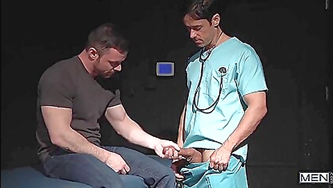 Hot busty doctor in white uniform takes off her uniform
