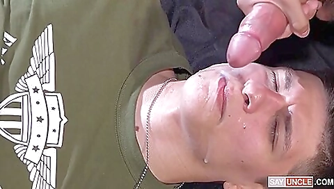 Military wives get a facial in a group sex session