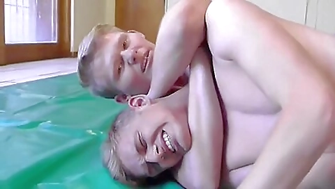 Horny blonde in a bdsm wrestling scene with a big dick