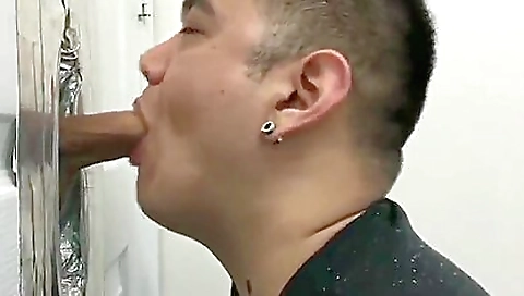 Latin porn show in the glory hole with big cock sex