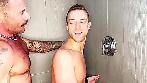 Gay guy and his buddy do a hot threesome in front of a big cock
