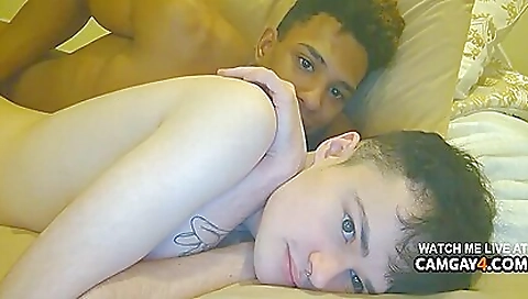 Slutty brunette fucks in interracial way on camera