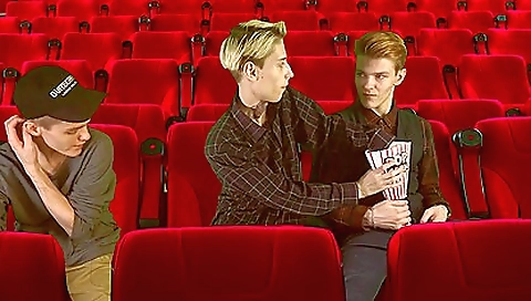 A blonde teen 18+ gives an exciting threesome to two men