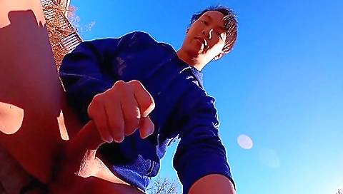 Brunette twinks a public and sucks cum as it rains